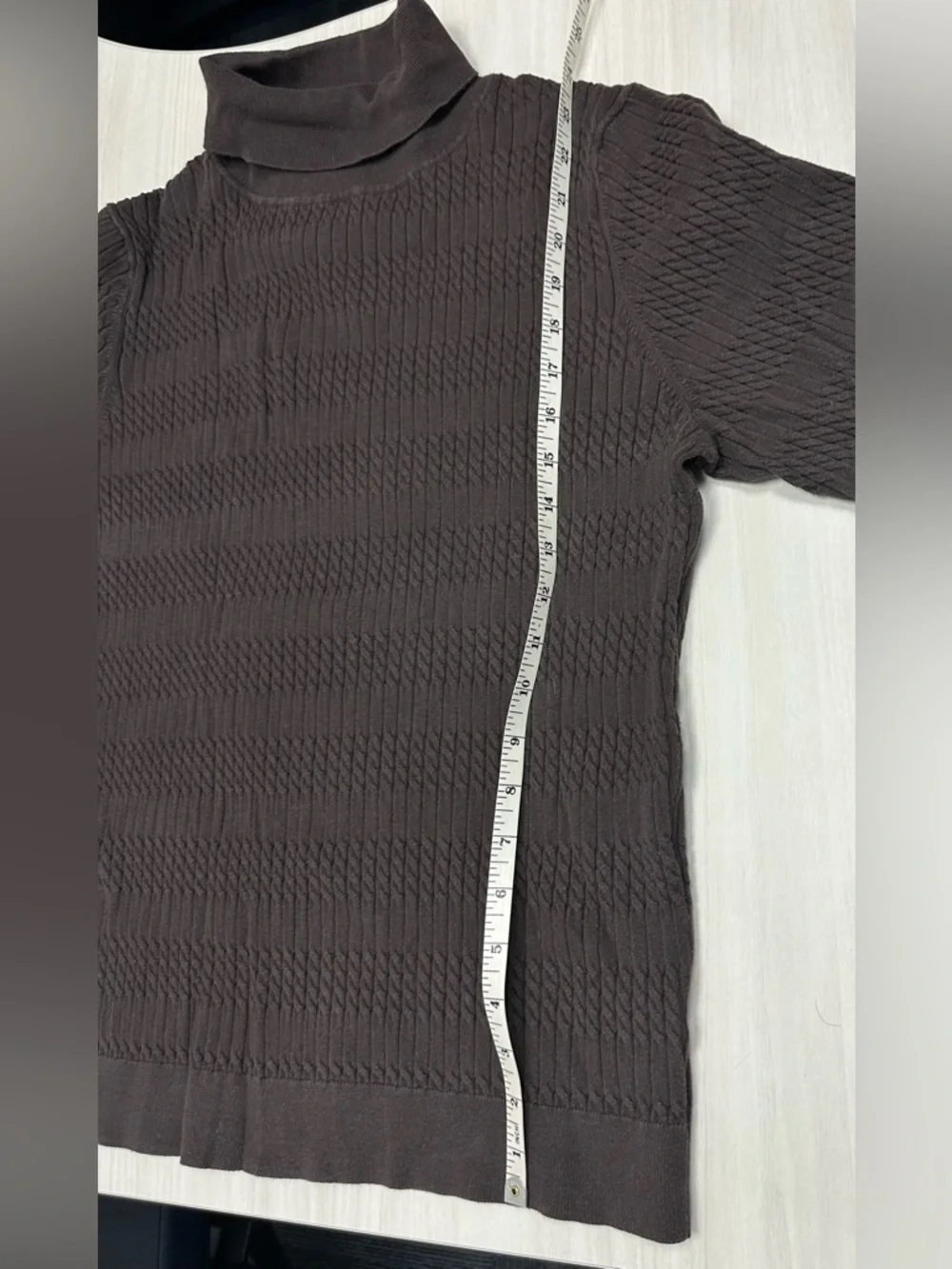Tommy Hilfiger Women's Dark Brown Cable Turtleneck Sweater - Picture 6 of 9